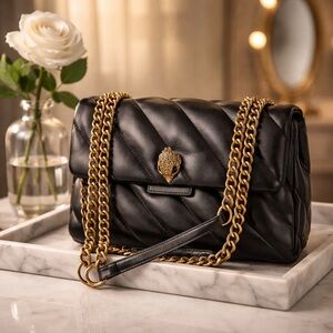 Kurt Geiger Black Quilted Bag with Gold Chain